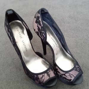 Black lace hidden platform heels
